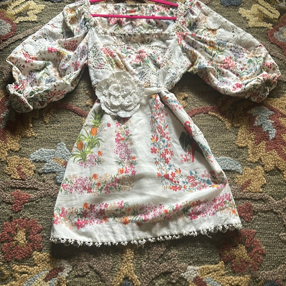 Farm Rio cotton dress w embroidery L belt not included
